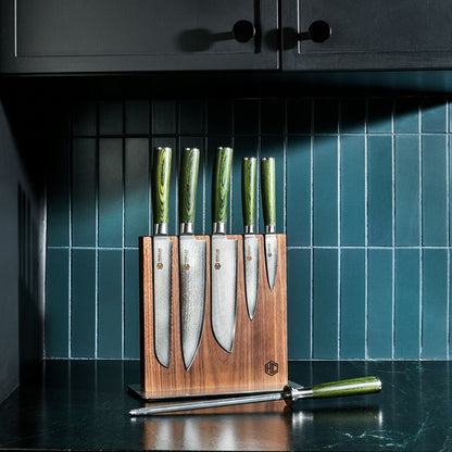 Damascus Steel Knife Set, 7-pc (Green)